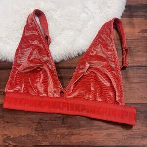 Victorias Secret PINK Logo Ribbed Velvet‎ Unlined Bralette Bra Brick Orange M